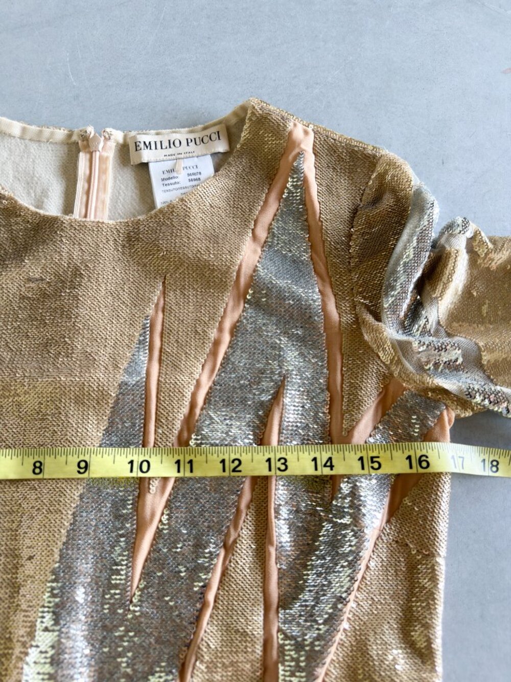Emilio Pucci Sequin Lightning Bolt Mesh Shift Mini Dress Gold Silver IT 38 US 4 - Picture 11 of 13